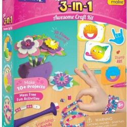 Imagimake 3-in-1 Awesome Craft Kit - Kids Arts and Crafts - Arts and Crafts for Kids Ages 6-8 - Air Dry Clay, Paper Quilling Kit, Stamp for Kids - Gifts for 5, 6, 7, 8 Year Old Girls