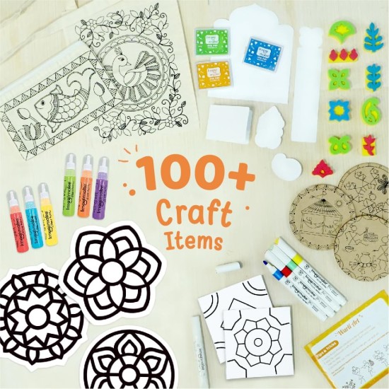 Imagimake 3-in-1 Awesome Craft Kit - Kids Arts and Crafts - Arts and Crafts for Kids Ages 6-8 - Air Dry Clay, Paper Quilling Kit, Stamp for Kids - Gifts for 5, 6, 7, 8 Year Old Girls