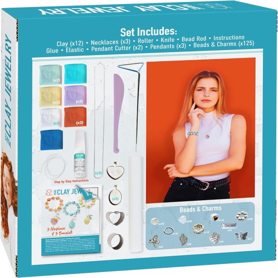 Make Your Own Clay Jewelry Beads Arts and Crafts Kit for Girls Gifts Ages 8 9 10 11 12 Teen Years Old and Up | 3 Bracelets and 3 Necklaces