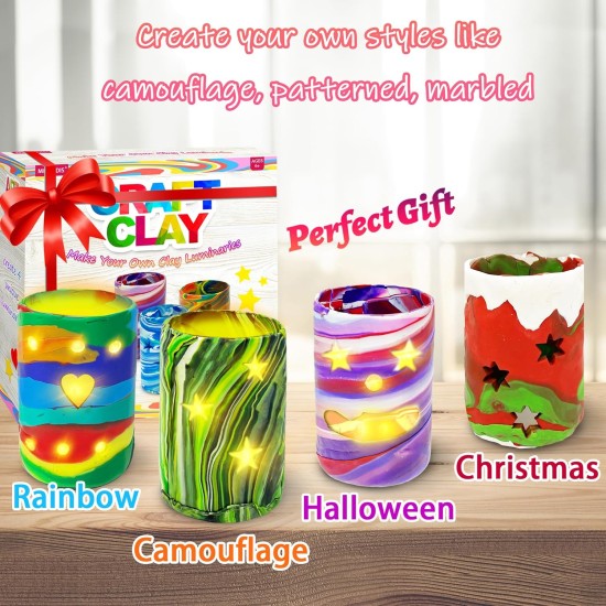 Make Your Own Clay Luminaries - Arts and Crafts Clay kit for Boys Girls and Teens Age 6 7 8 9 10 11 12 Year Old and up - Make 4 Clay Lantern