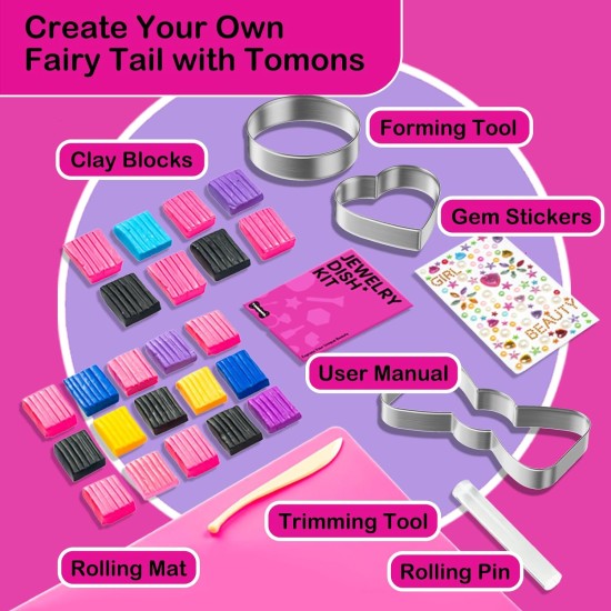 Tomons Make Your Own Jewelry Dish Arts and Crafts Kit for Girls Kids Ages 6 7 8 9 10 11 12 Years Old and Up Birthday Gift Ideas